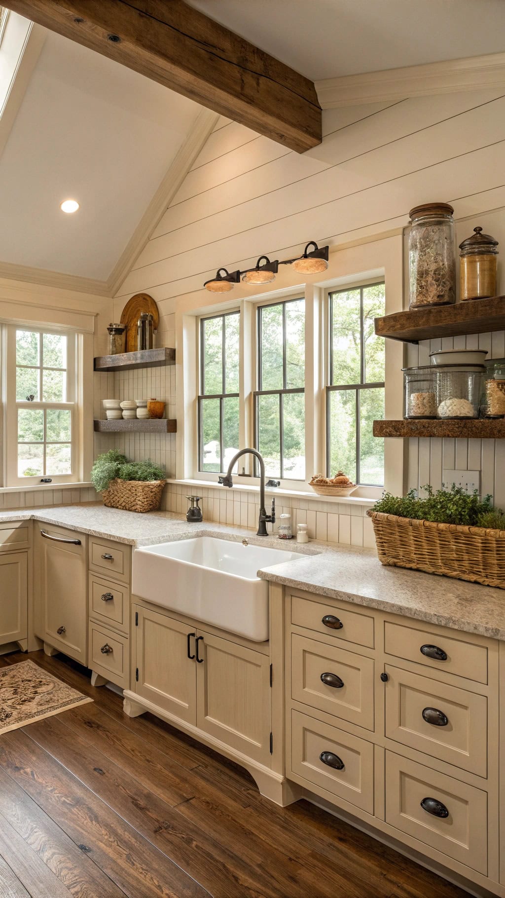 cozy beige farmhouse kitchen