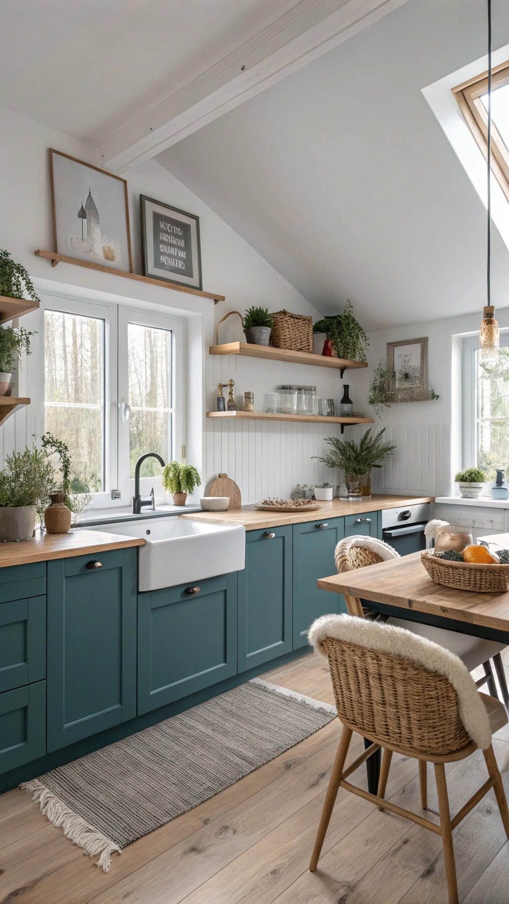 cozy teal scandinavian kitchen