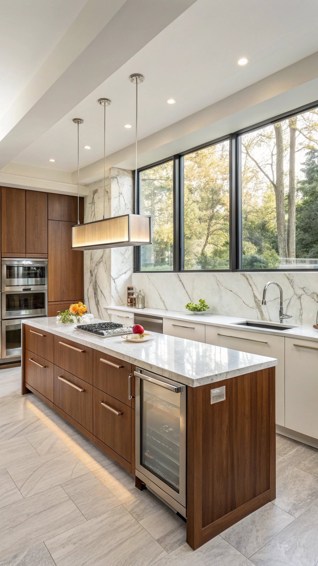 cream and teak cabinetry combination