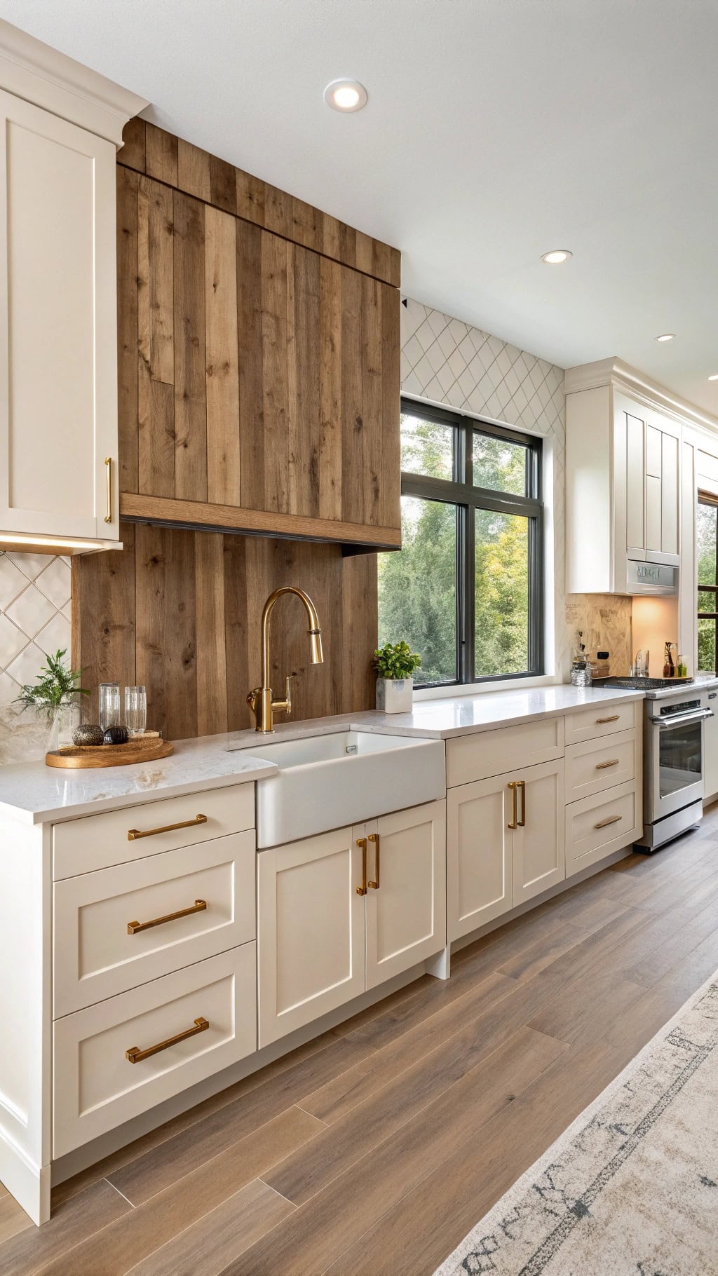 creamy kitchen with acacia