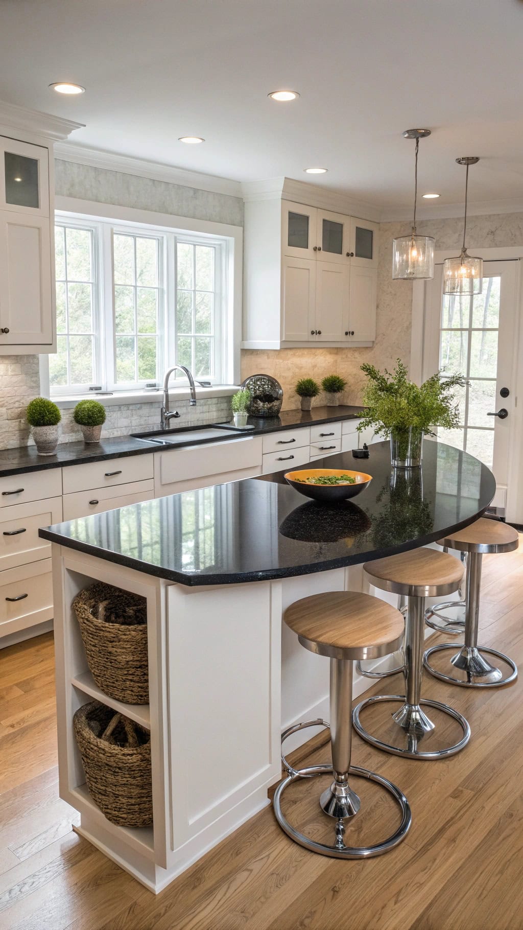 curved black granite bar