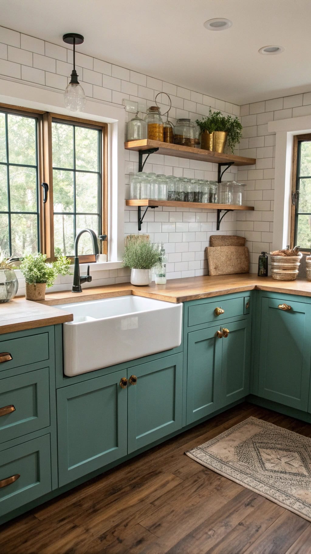 distressed teal farmhouse cabinets