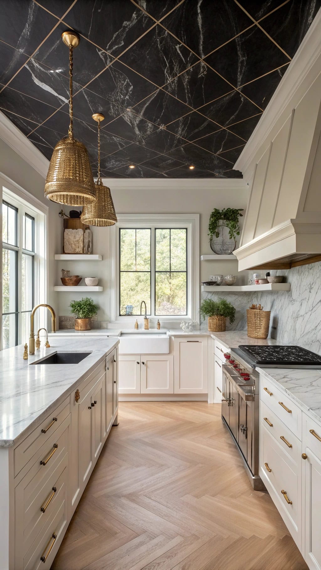 dramatic black marble ceiling