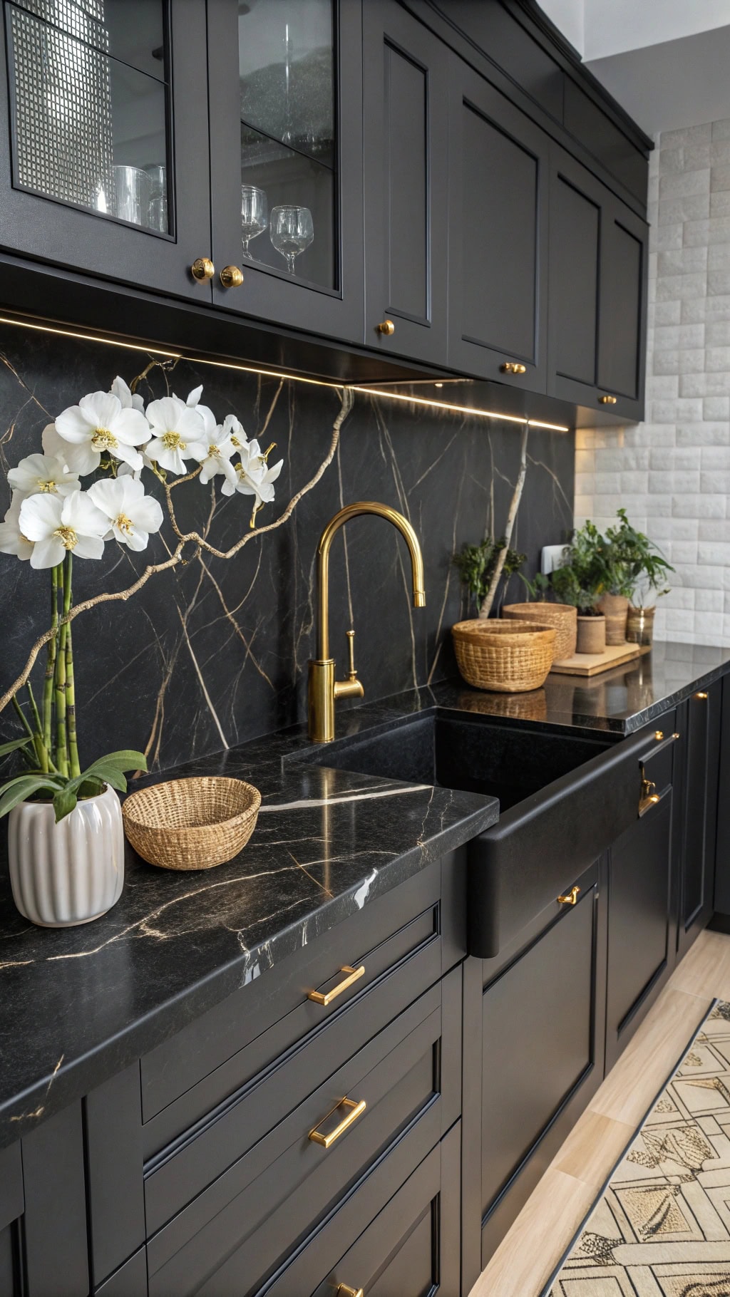 dramatic black marble island
