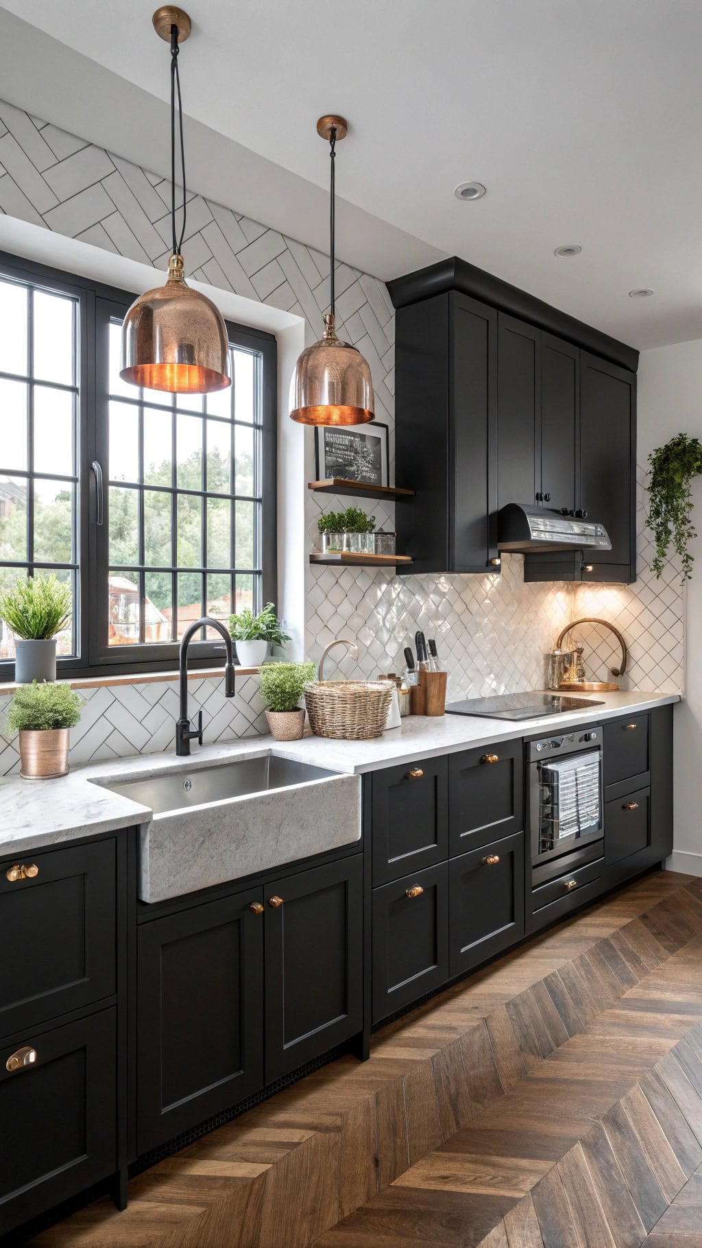 dramatic black metallic tiles