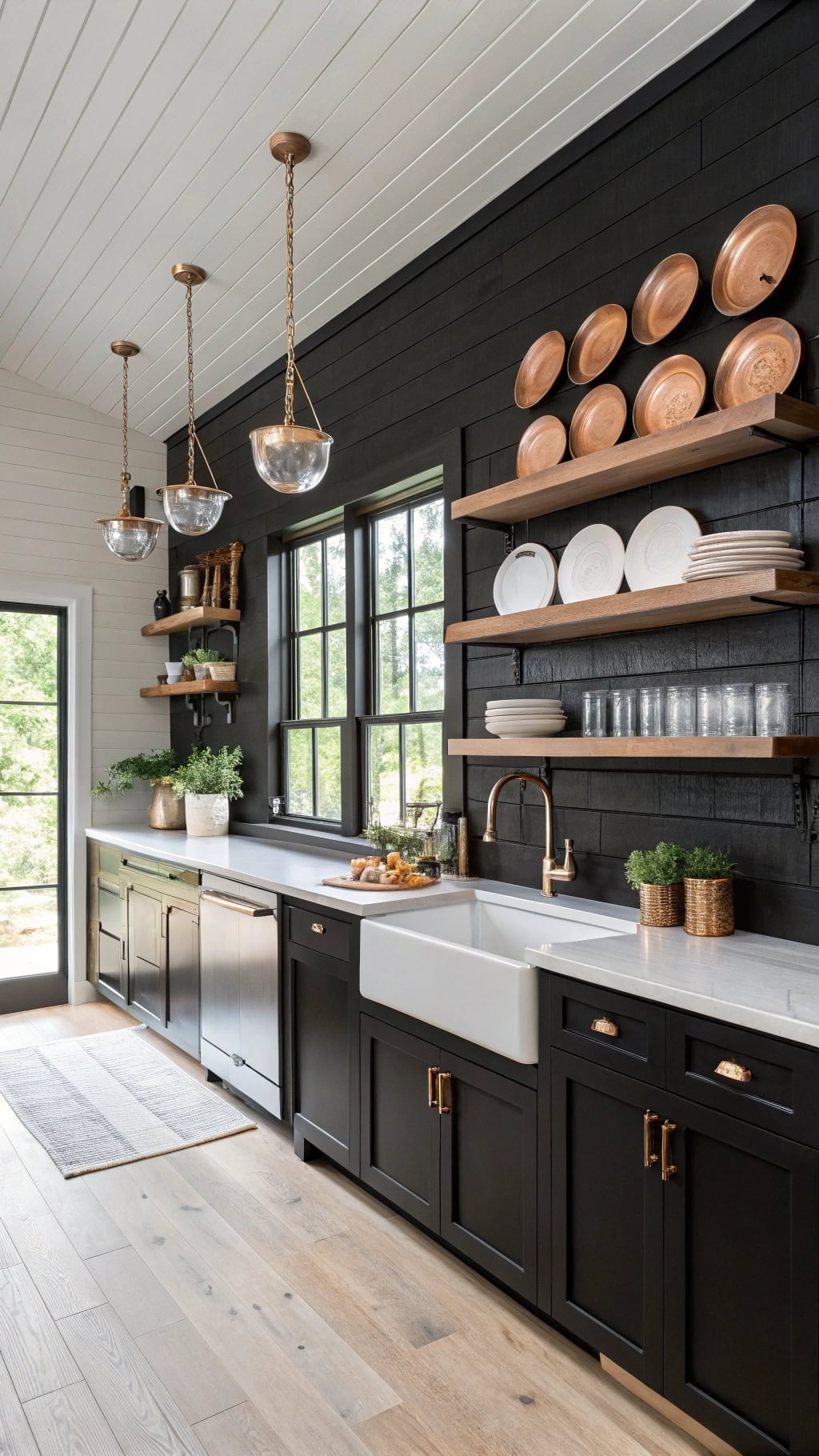 dramatic black shiplap accent