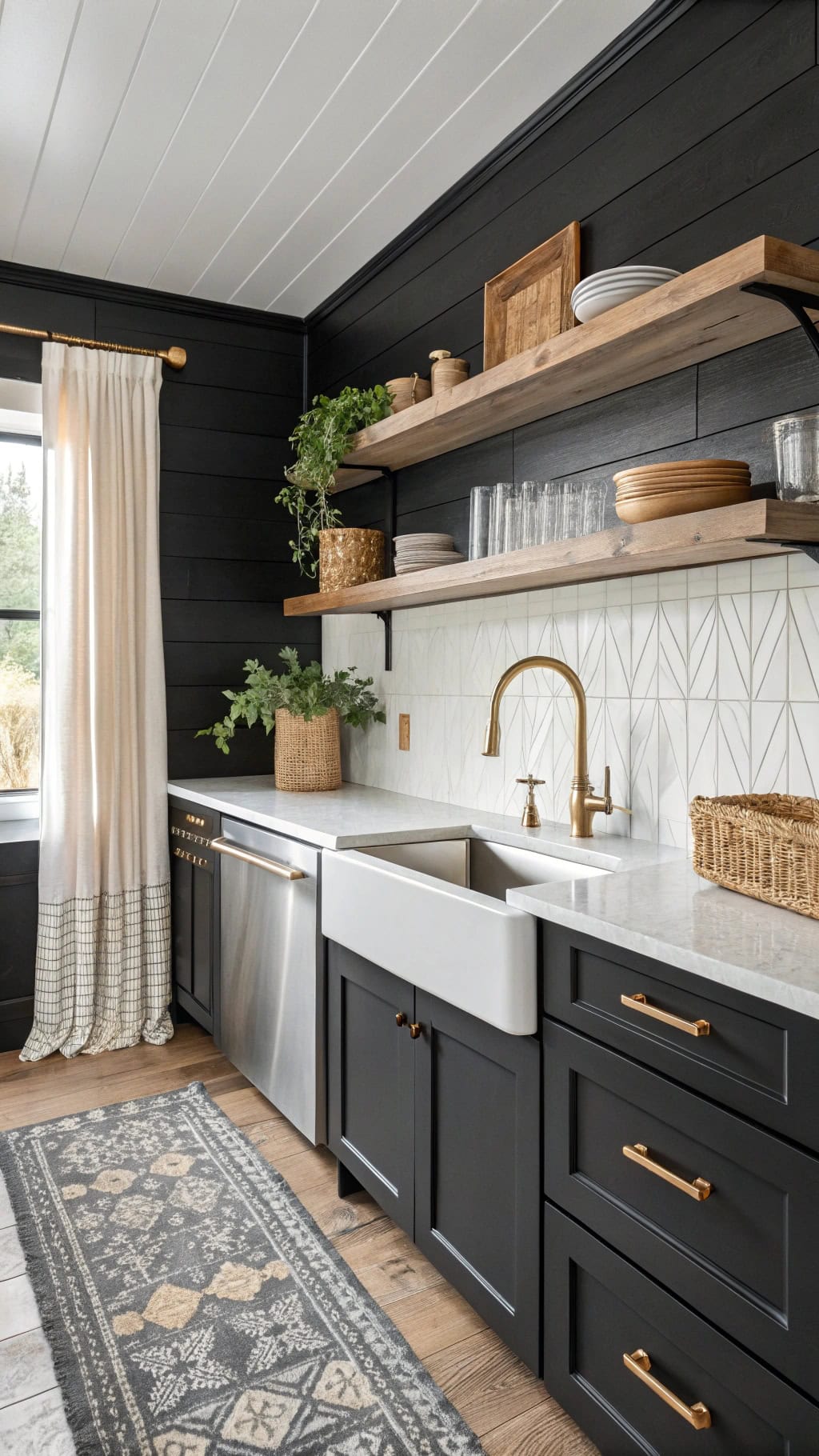 dramatic black wood panels