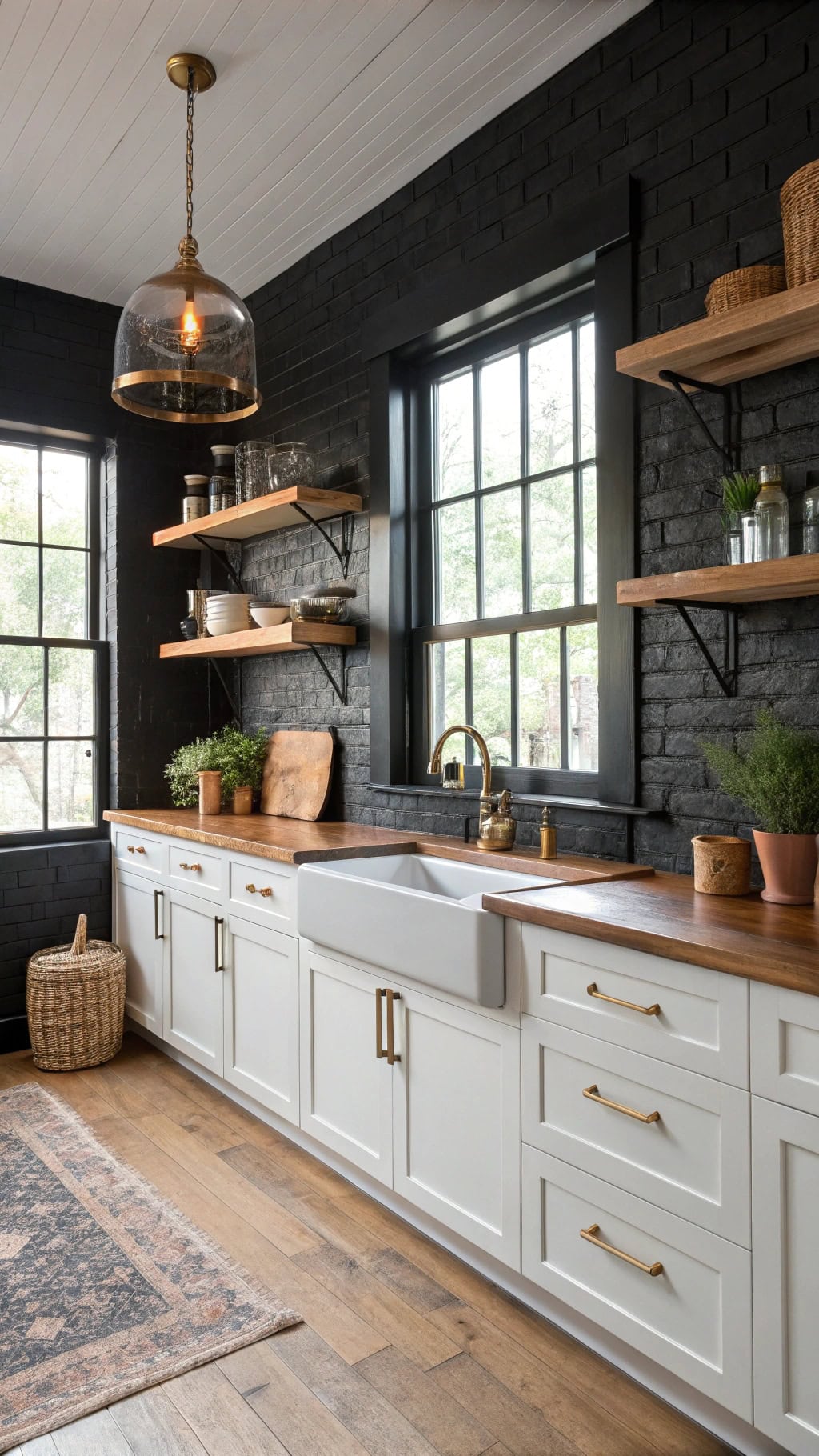 edgy black brick kitchen