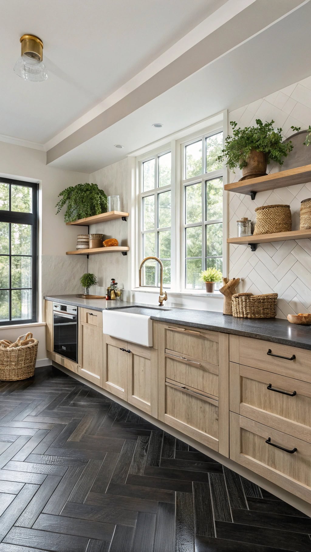 elegant black herringbone flooring