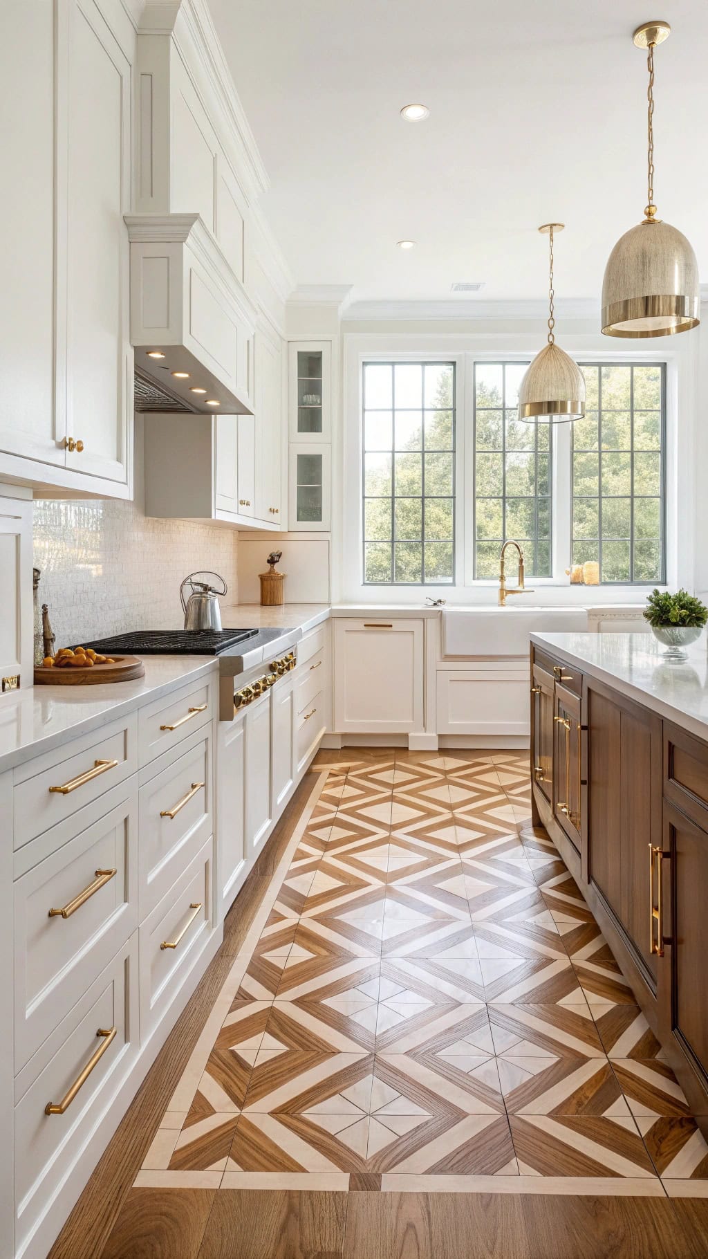 elegant geometric marquetry floor