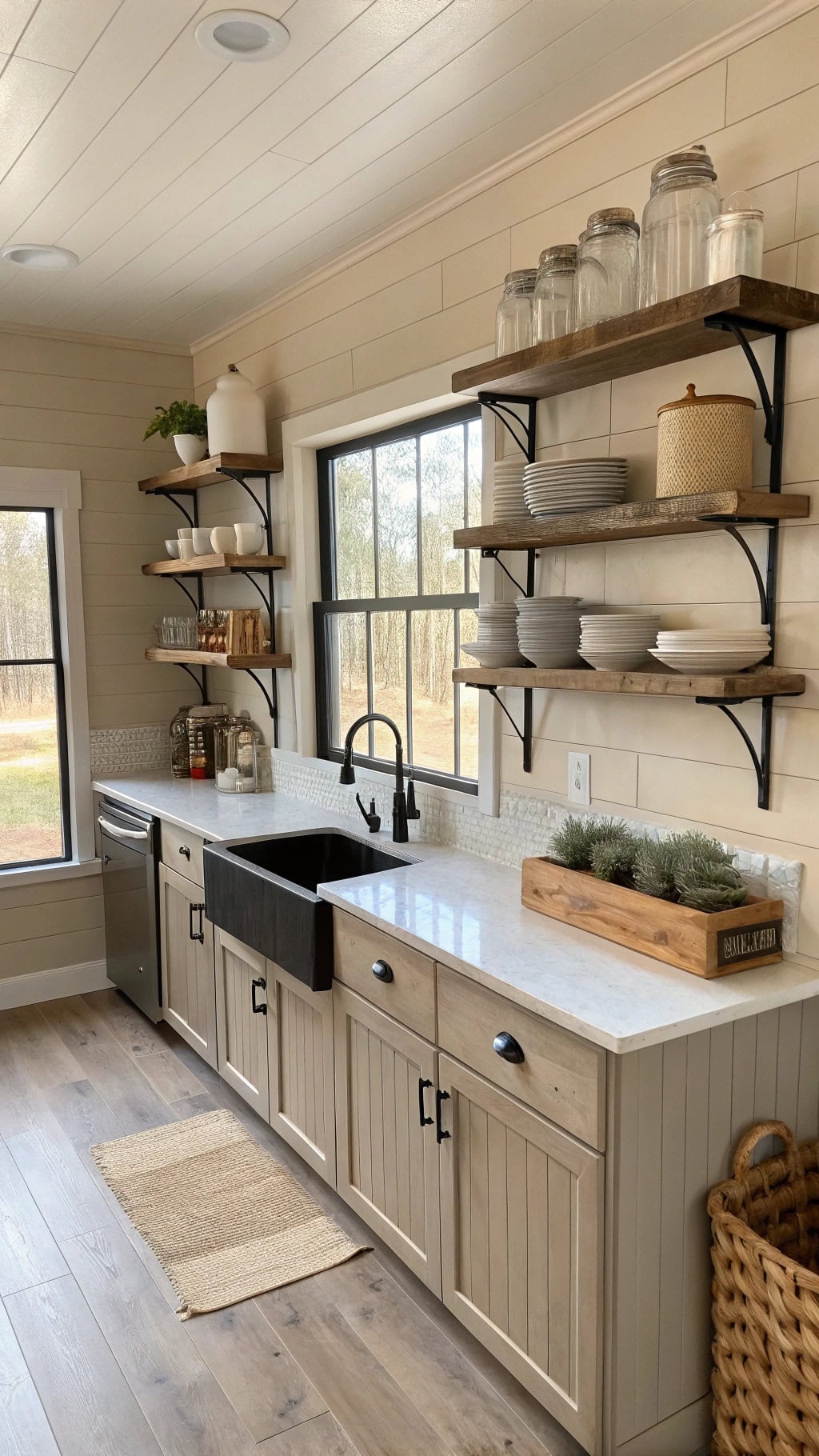 farmhouse black shelving styling tips