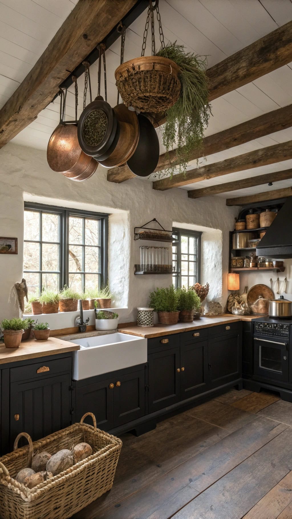 farmhouse style pot rack decor