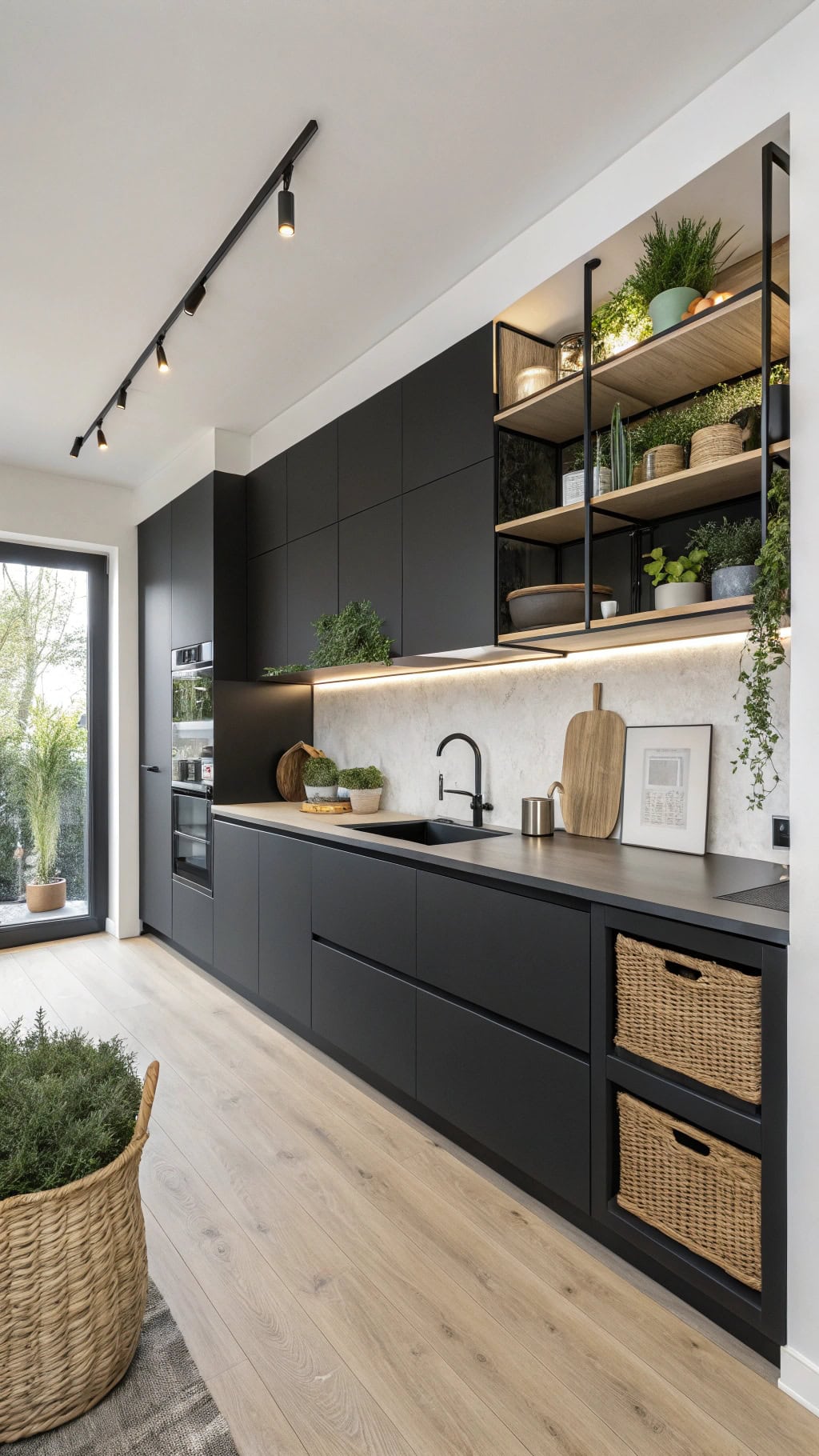 floating matte black kitchens