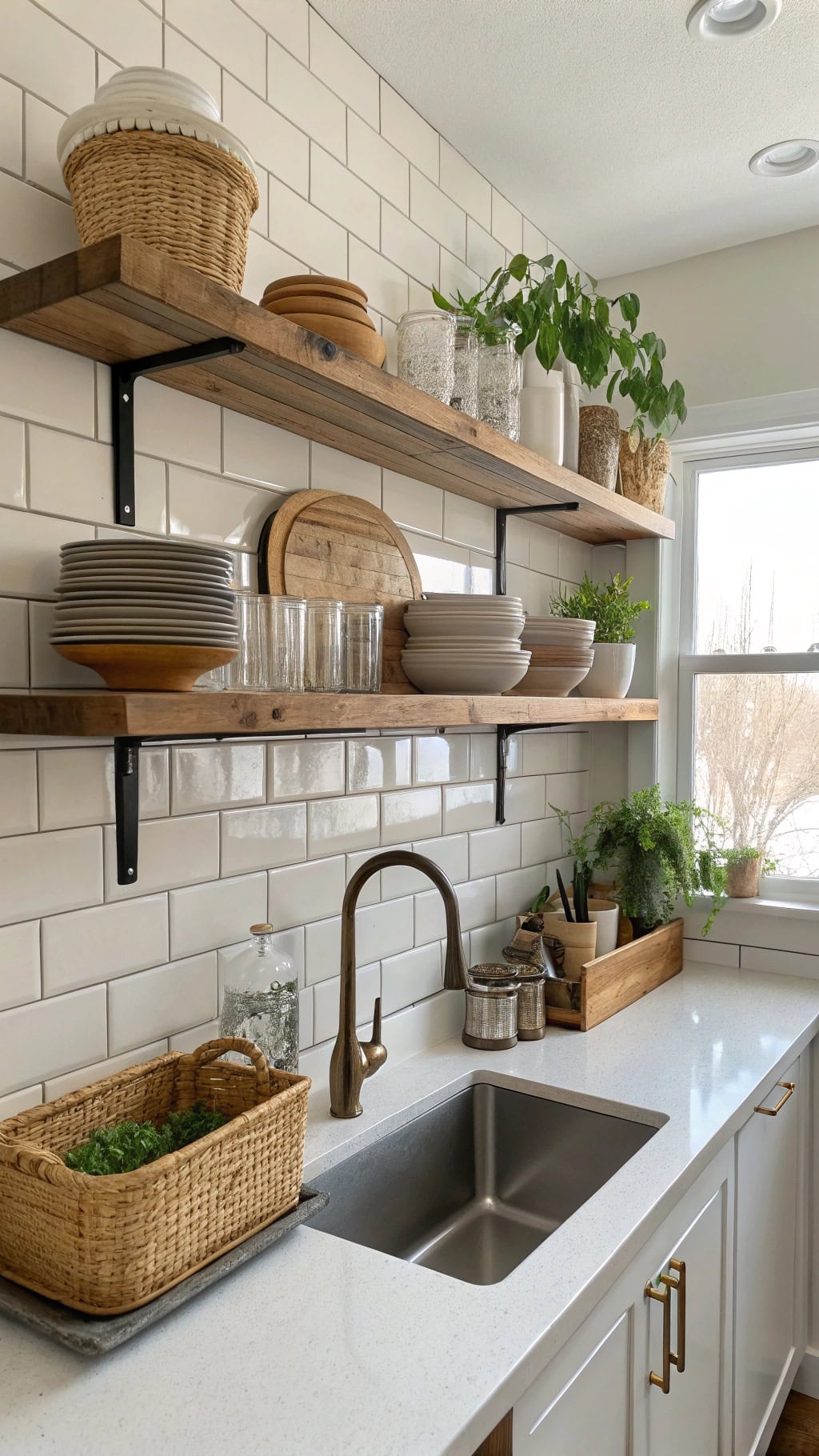 floating shelves kitchen organization
