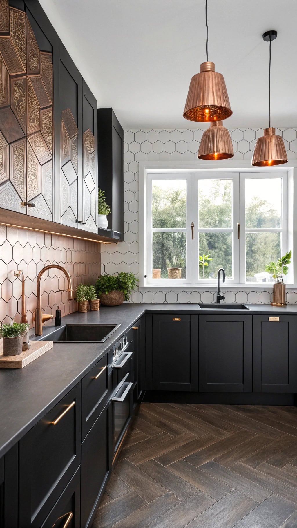 geometric black and copper design
