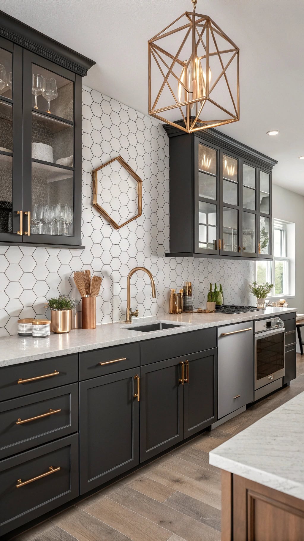 geometric bronze kitchen accents