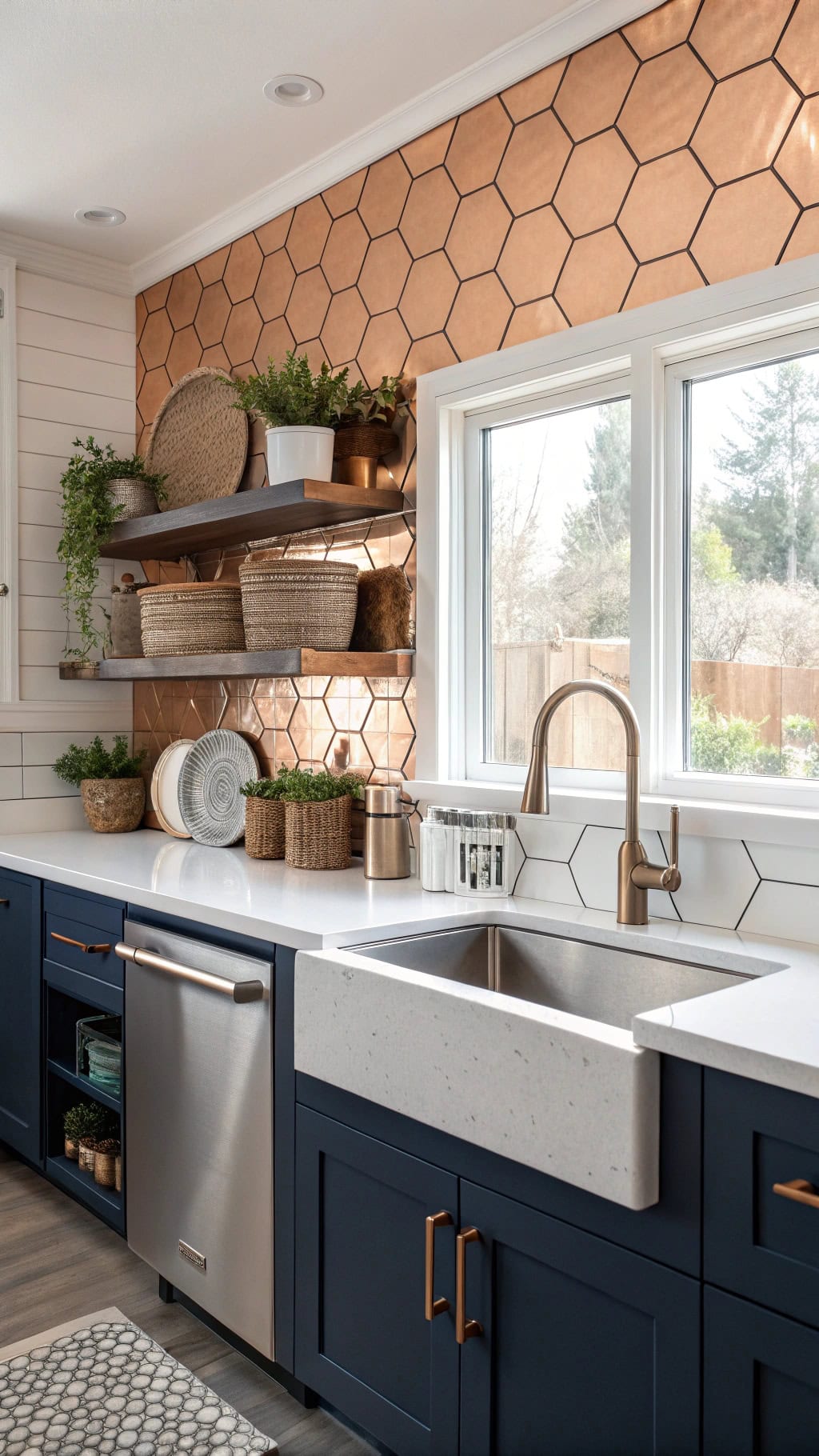 geometric copper backsplash designs