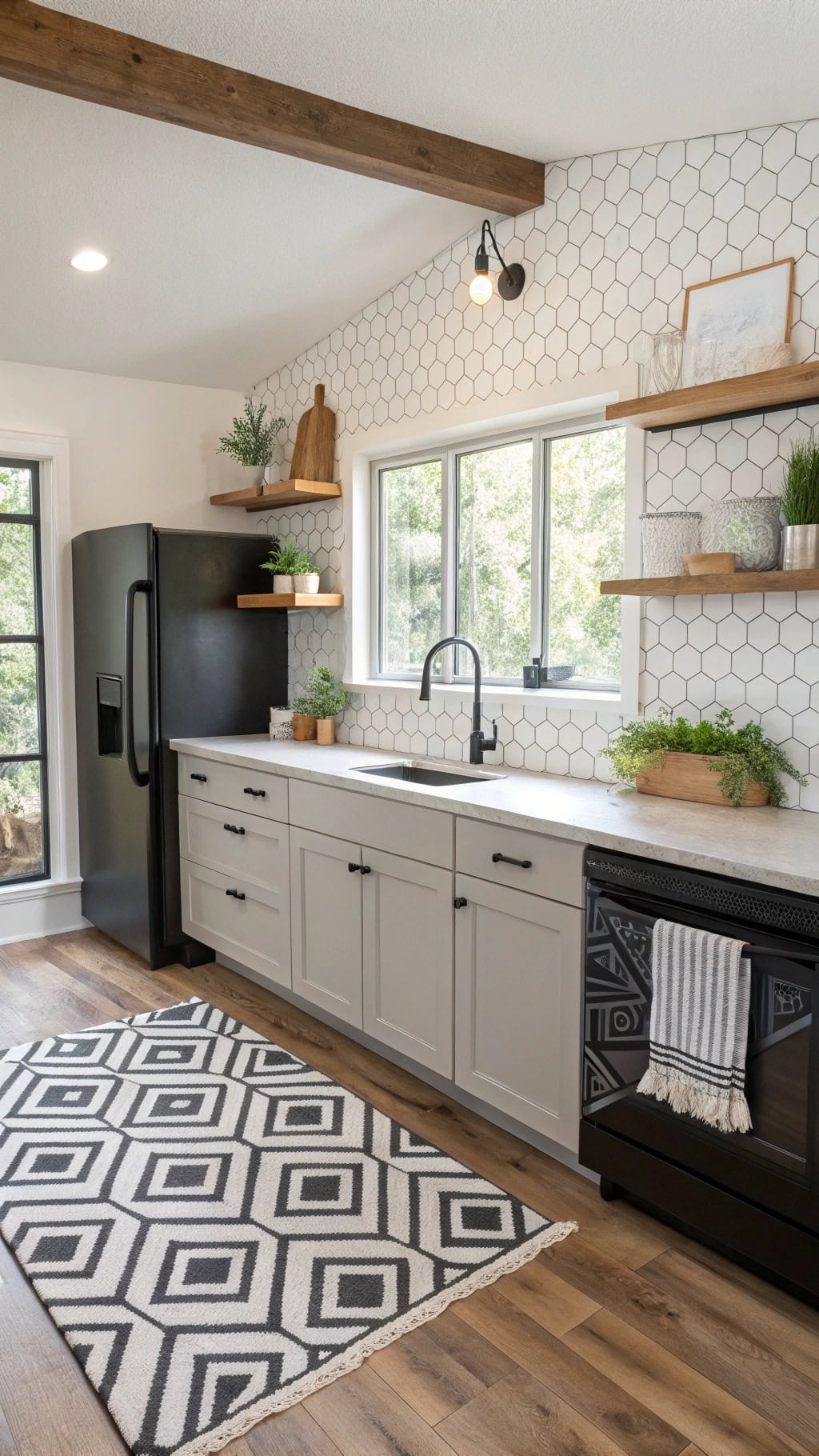 geometric patterns around fridge