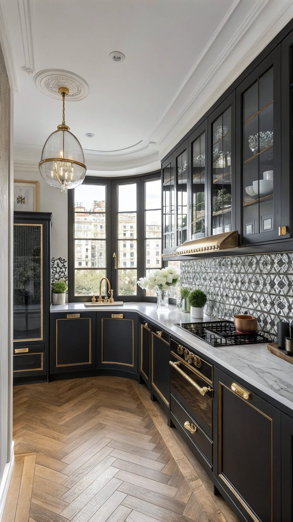 glamorous black kitchen design