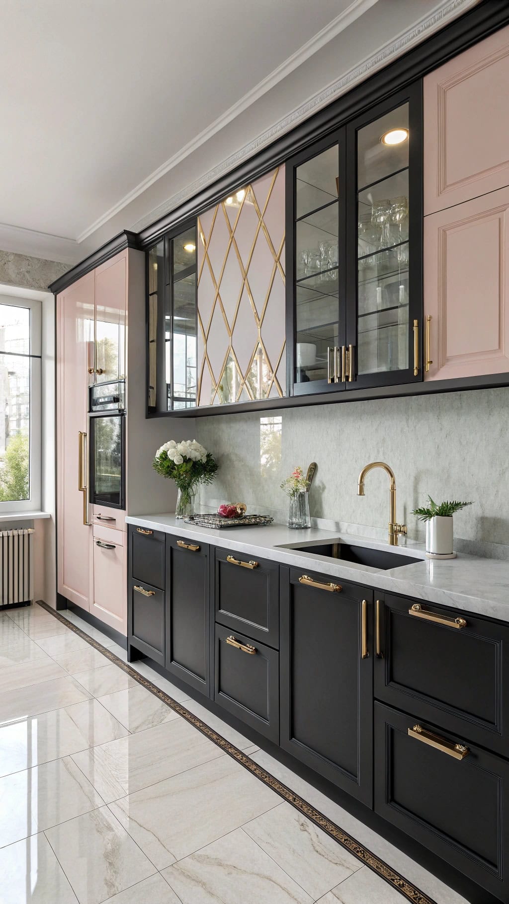 glamorous pink black cabinets