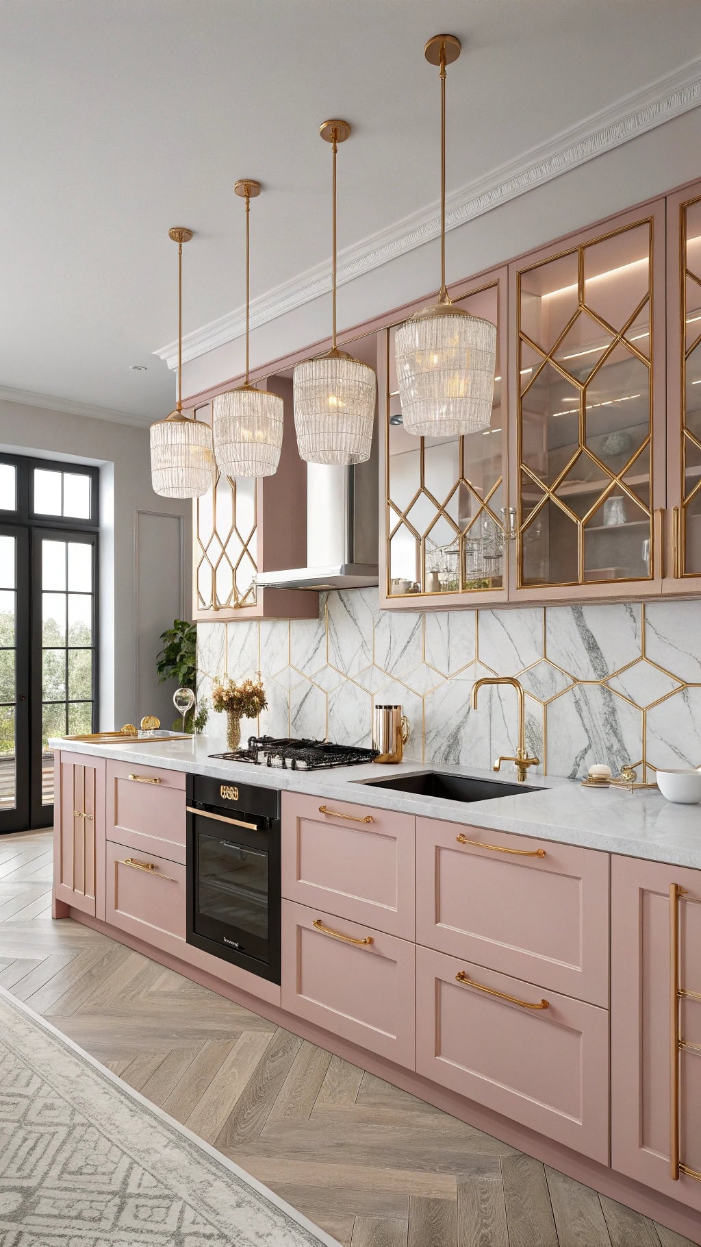 glamorous pink gold kitchen design
