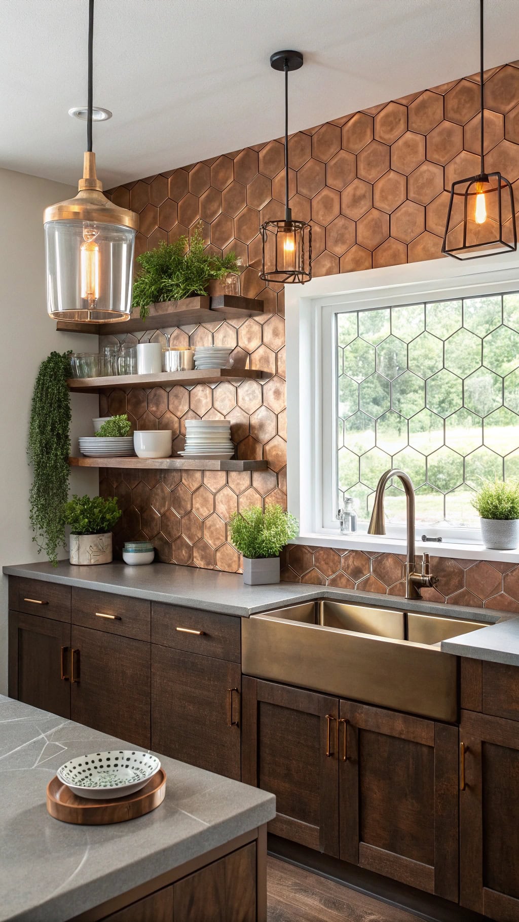 hammered copper geometric design
