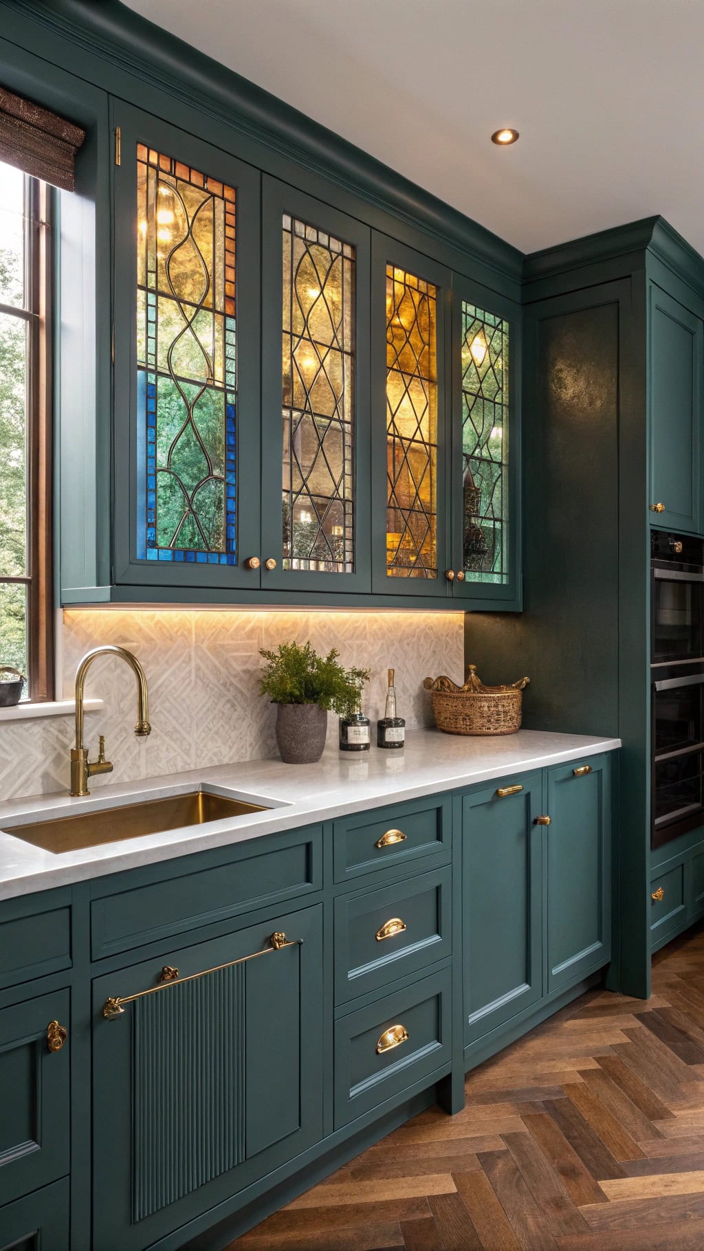 jewel toned glass cabinet doors