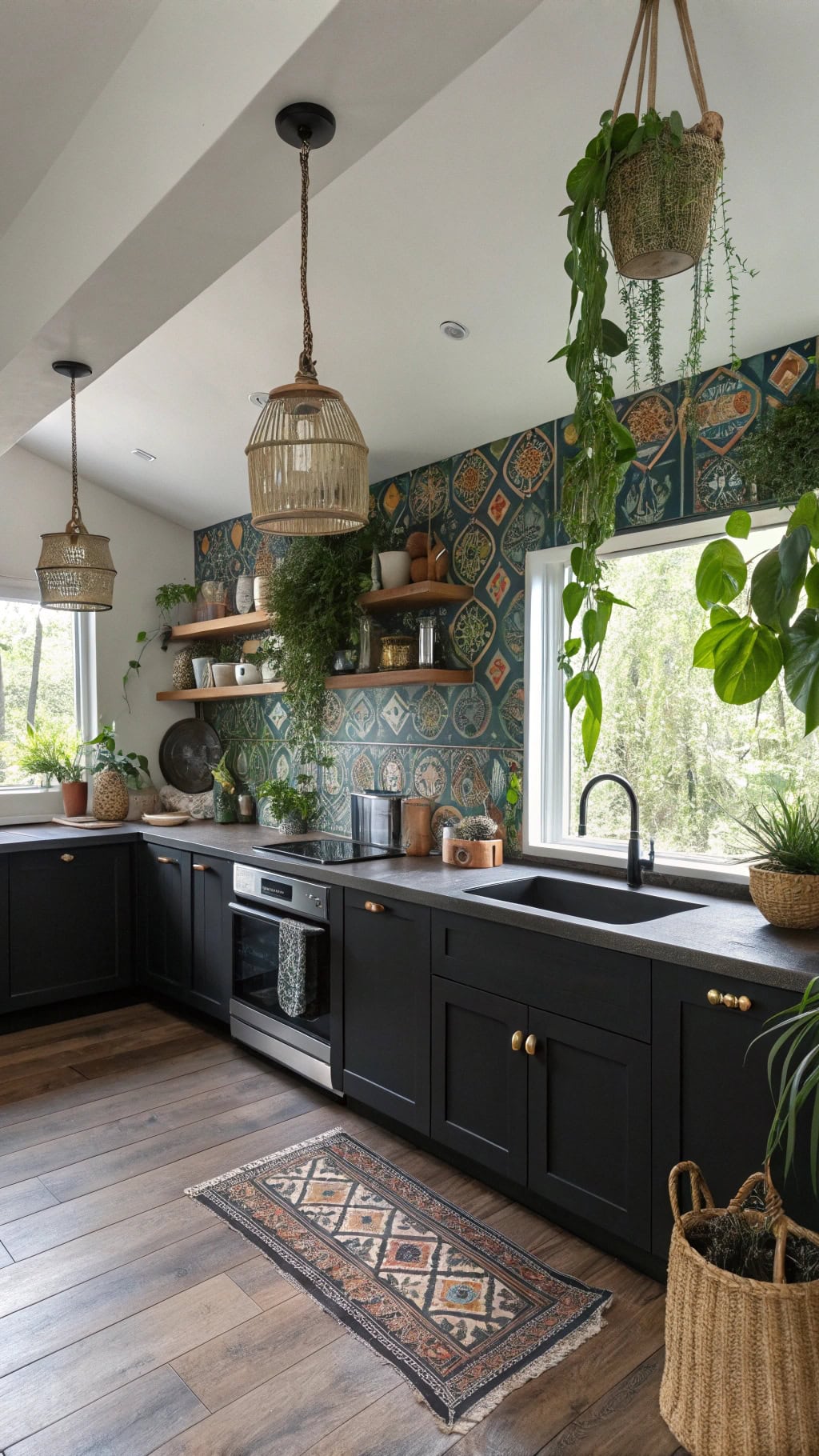matte black bohemian kitchen