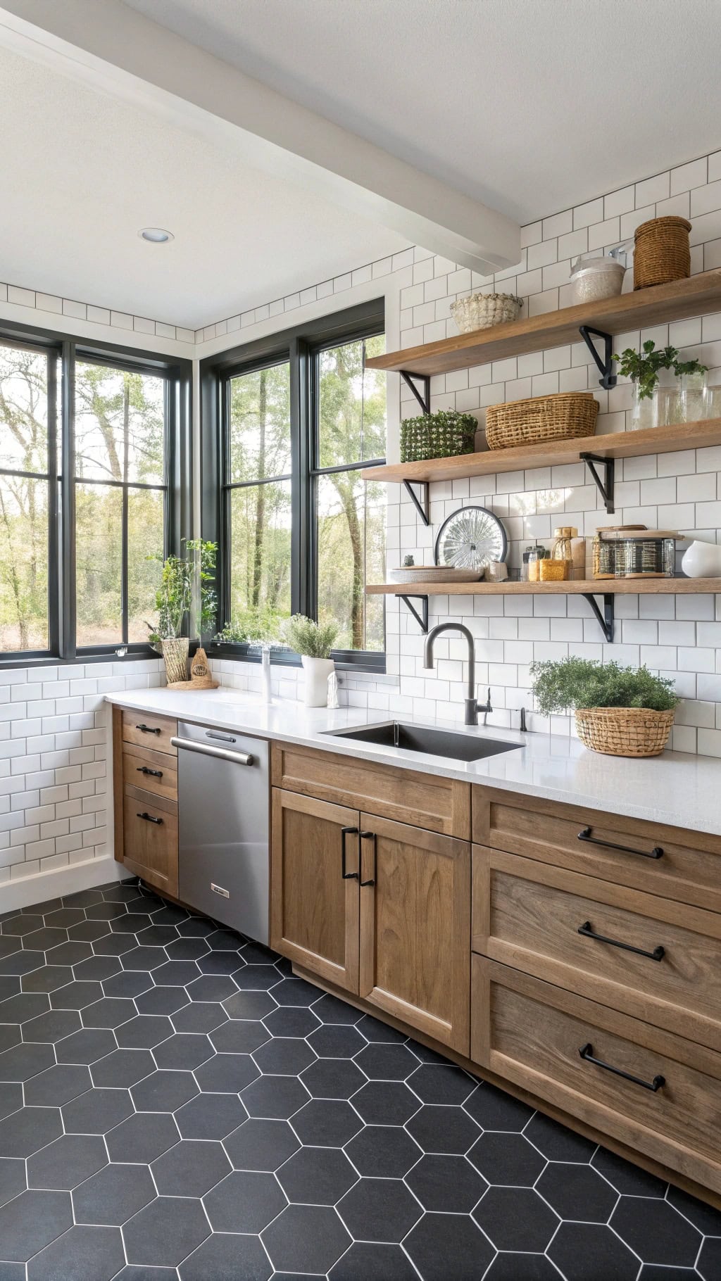 matte black hexagon tiles