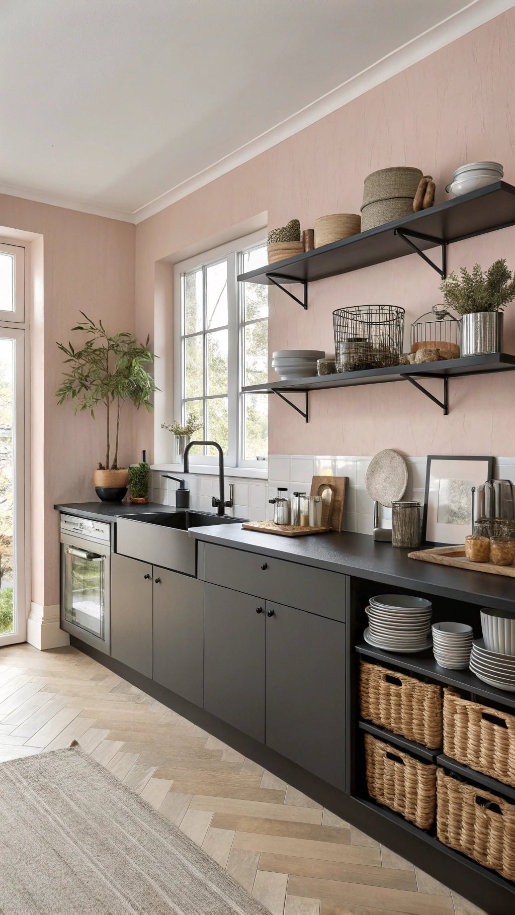 matte black open shelving