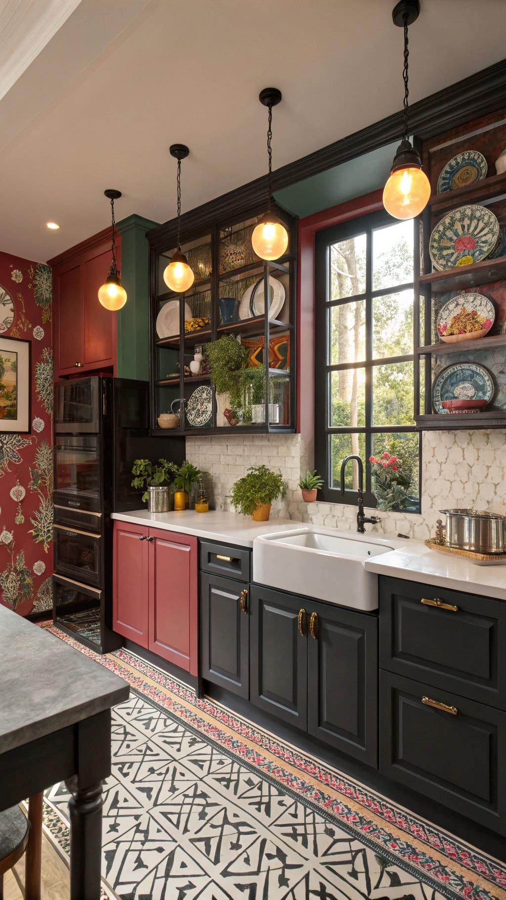 maximalist black appliance kitchen