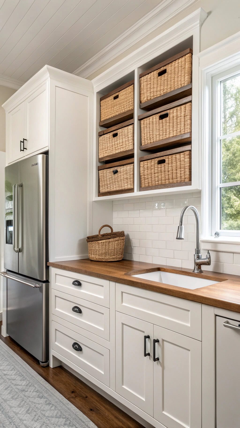 maximize above fridge storage space