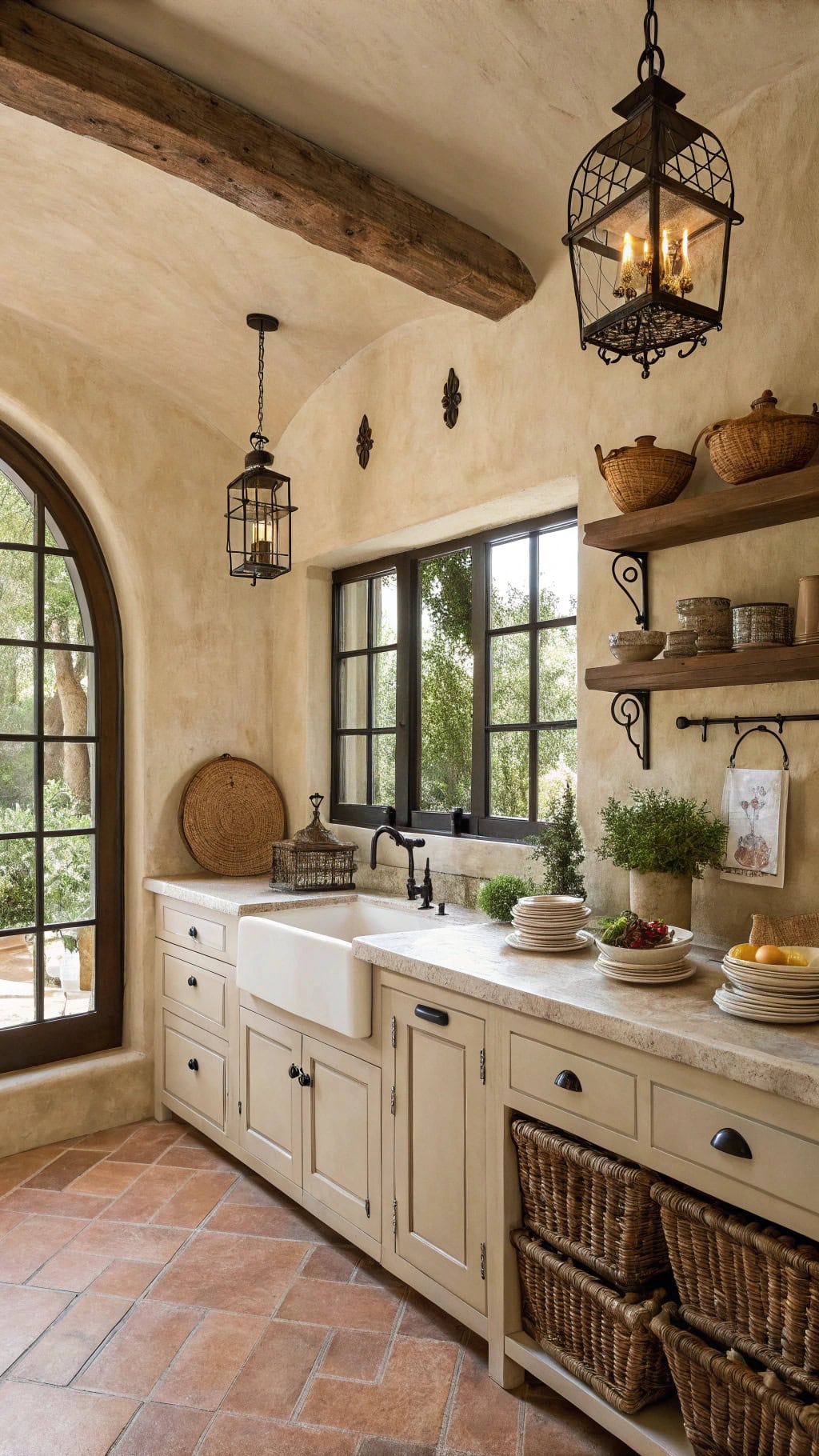 mediterranean black cream kitchen