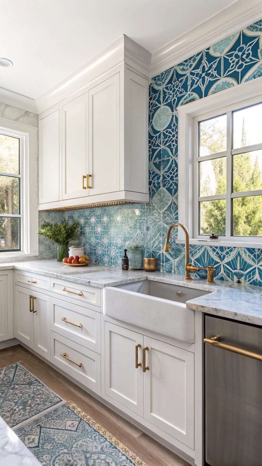 mediterranean blue tile backsplash