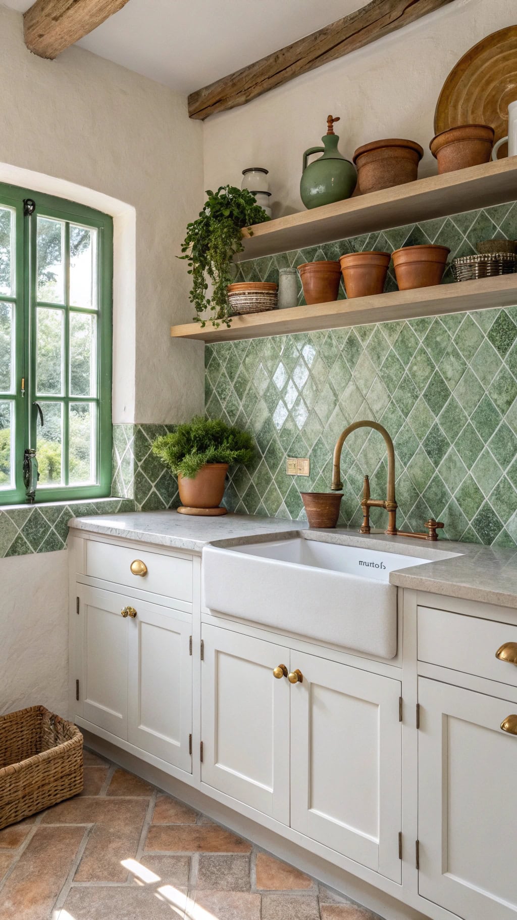 mediterranean green tile kitchen