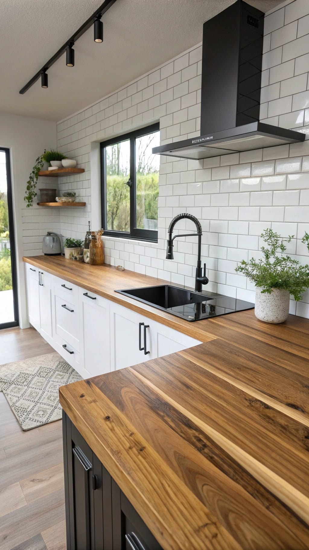 modern acacia wood counter