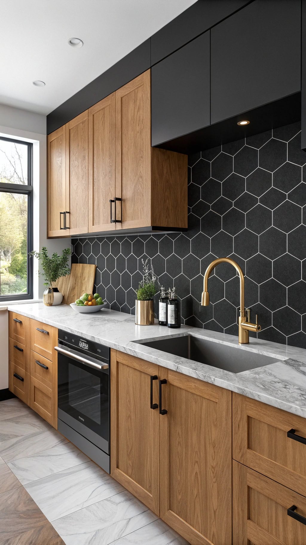 modern black hexagonal backsplash