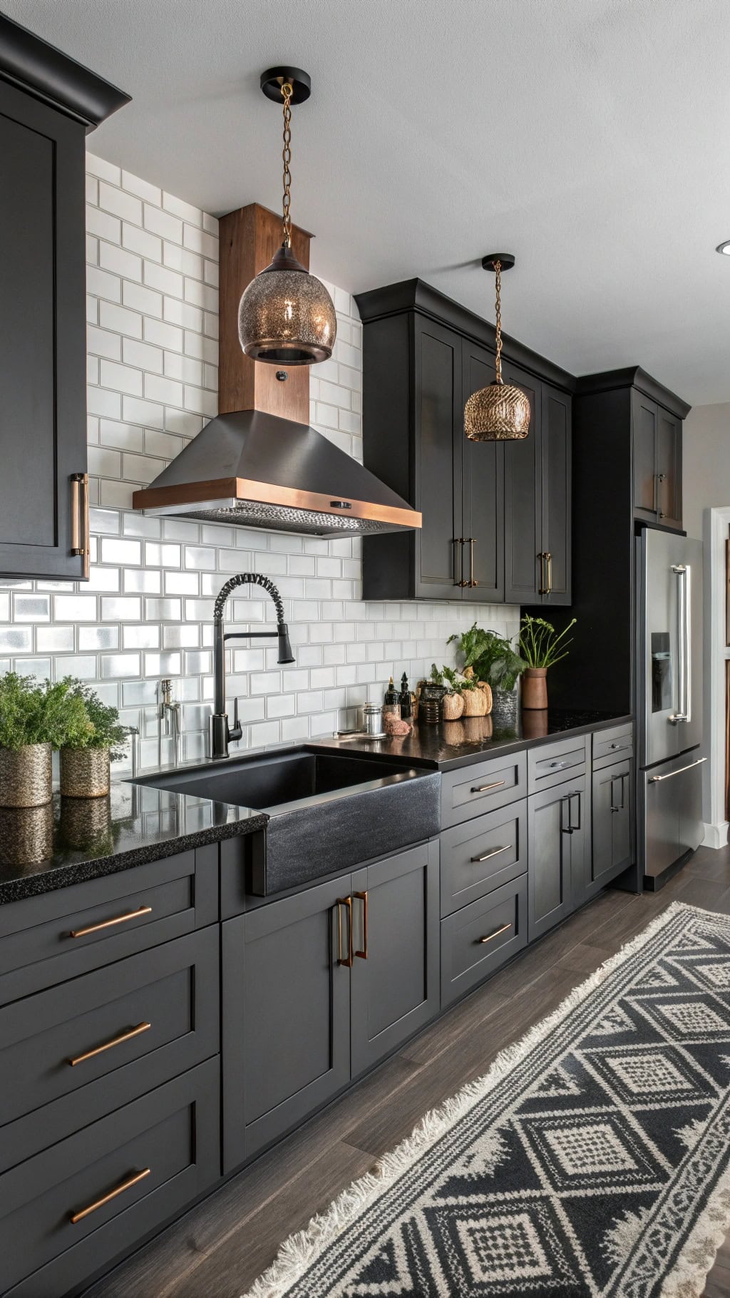monochromatic black kitchen aesthetics