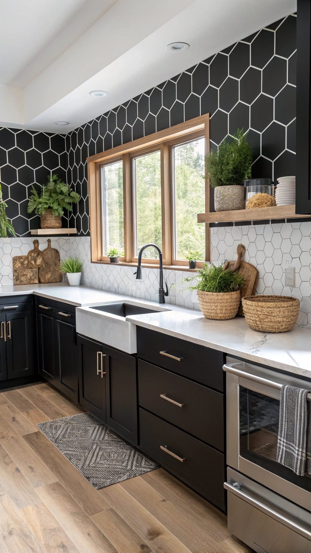 monochrome geometric backsplash designs