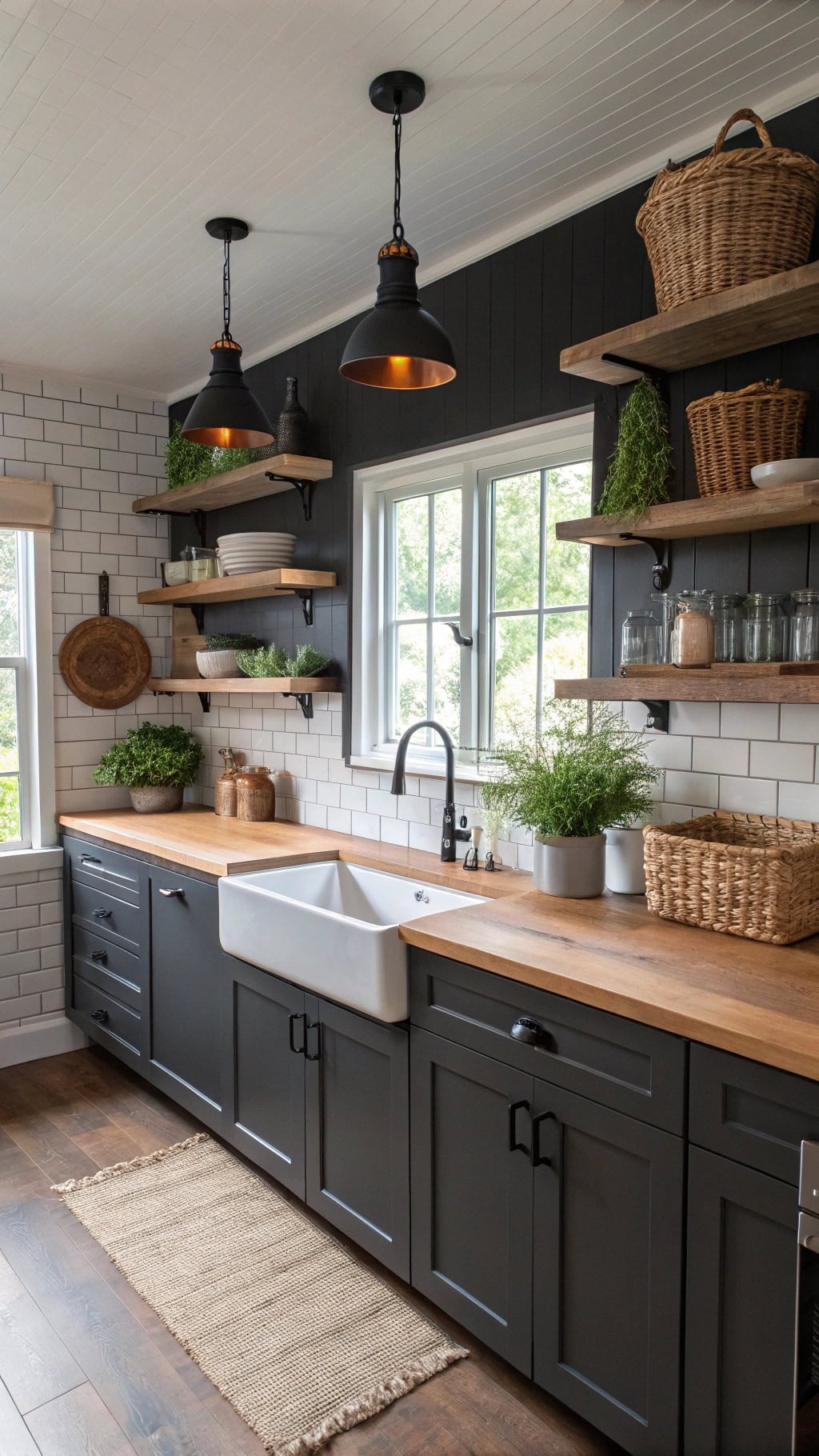 moody charcoal farmhouse kitchen