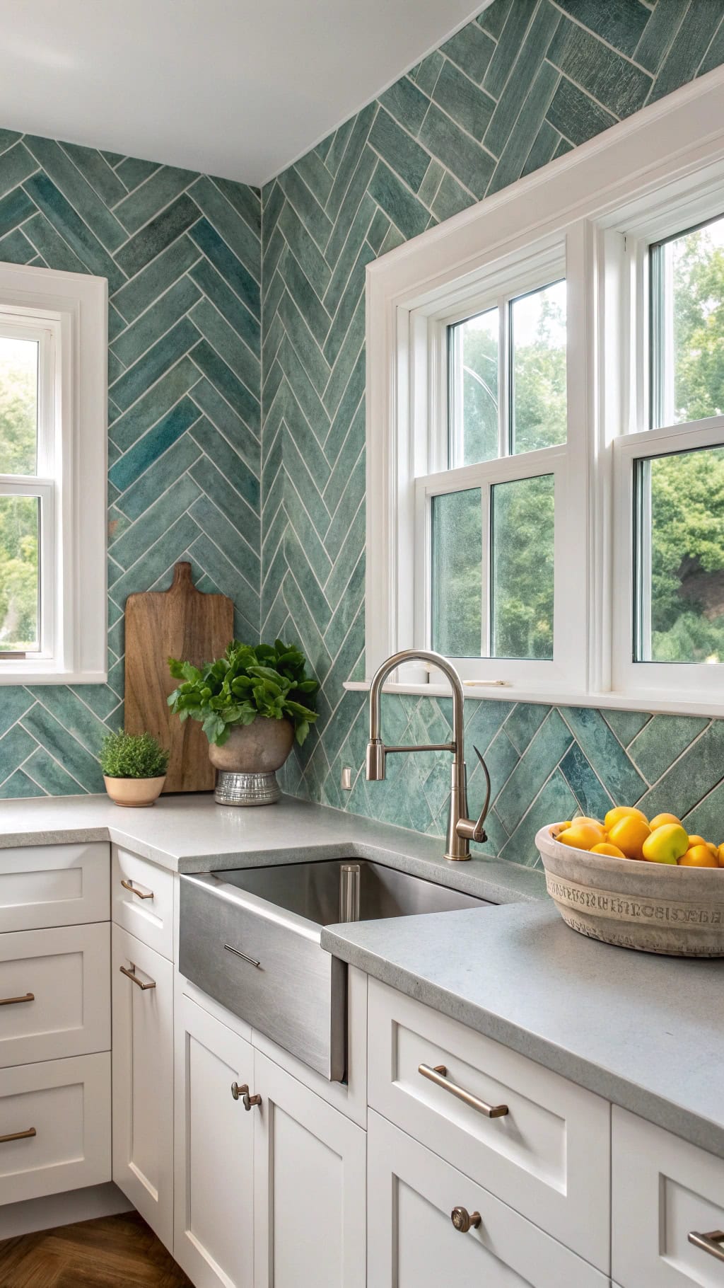 oxidized copper chevron tiles