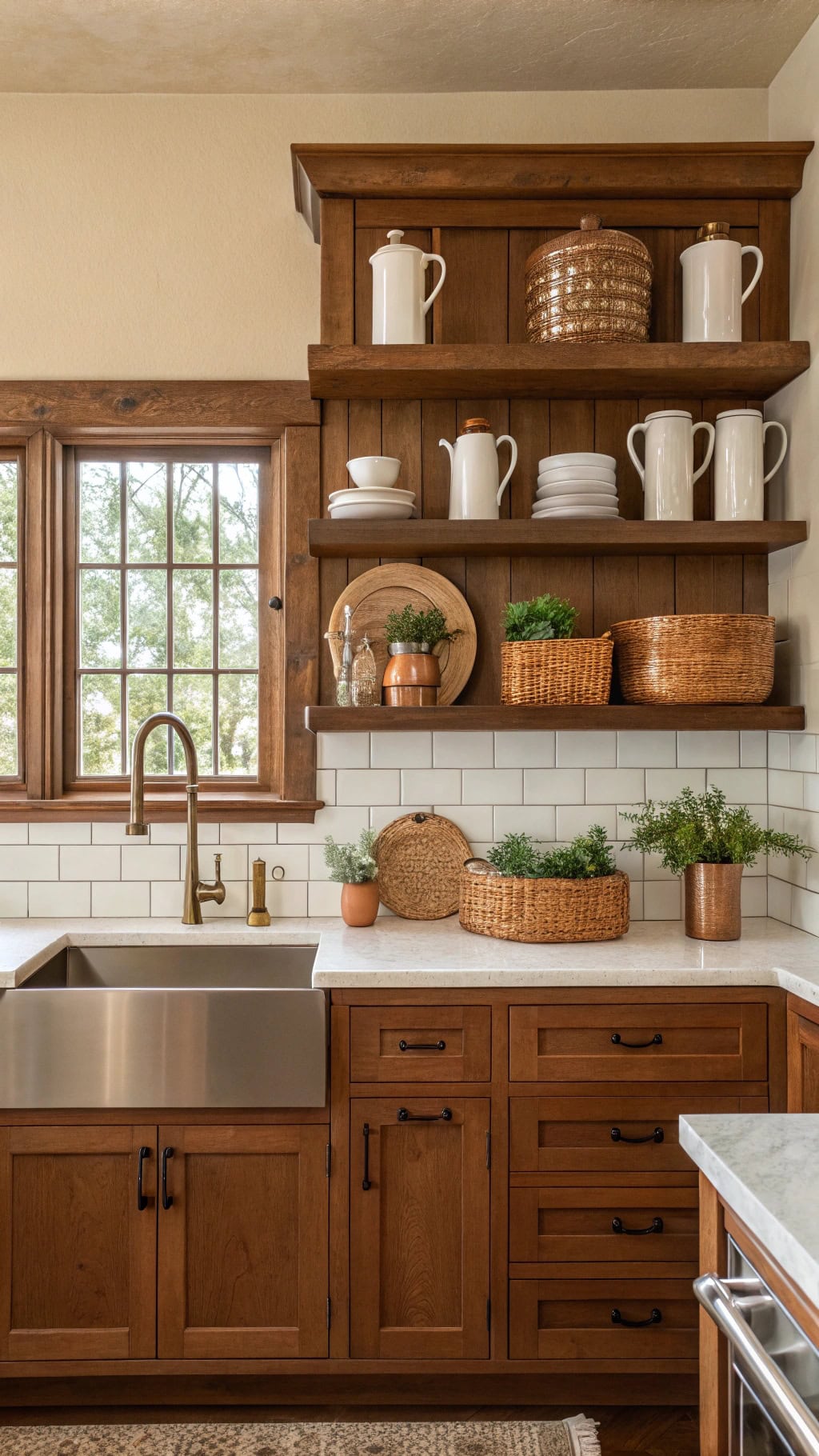 pecan wood open shelving style