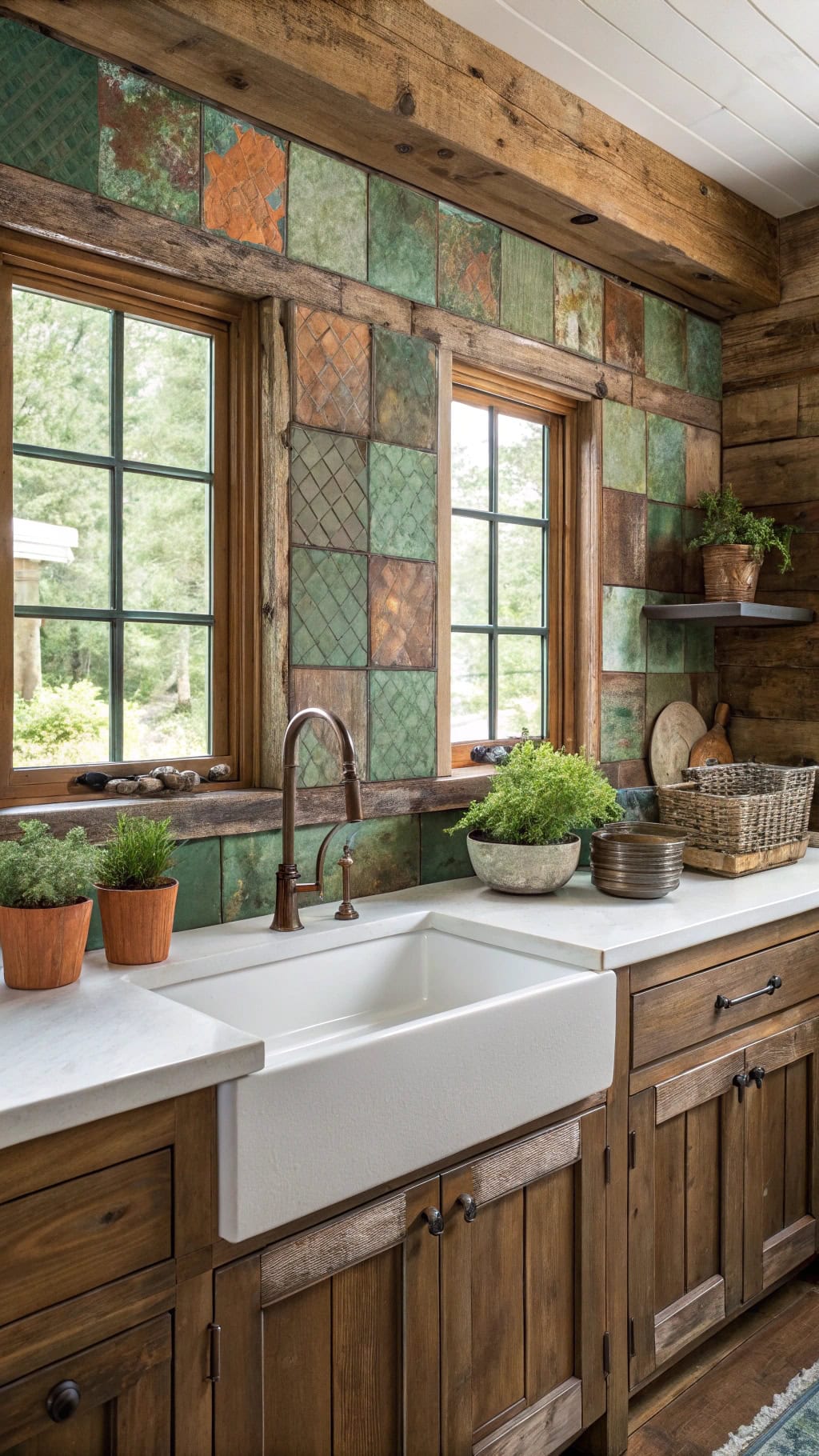 reclaimed copper kitchen backsplash