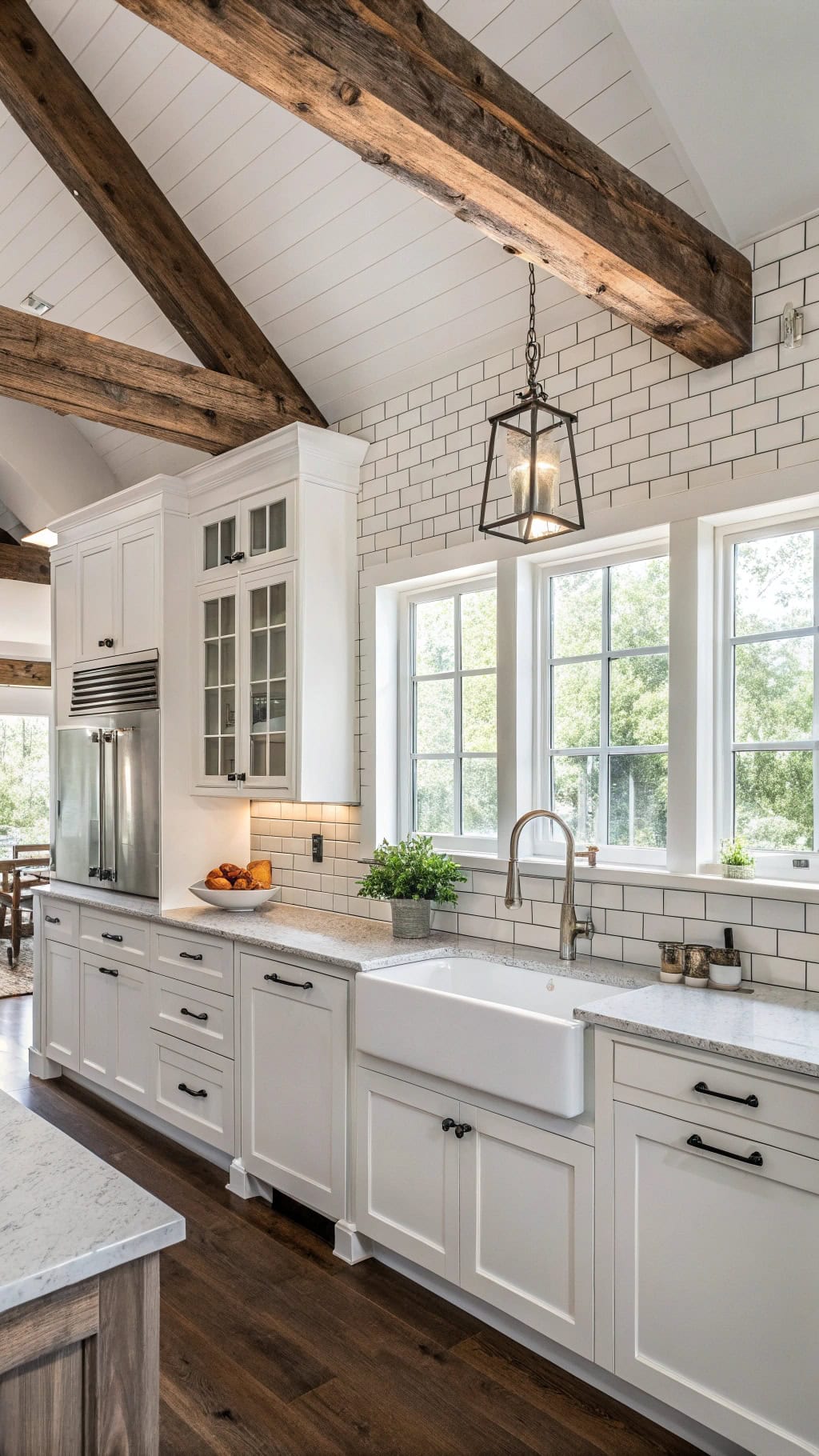 rustic beams enhance kitchen warmth