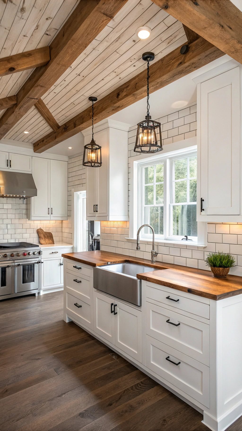 rustic beams enhance kitchens