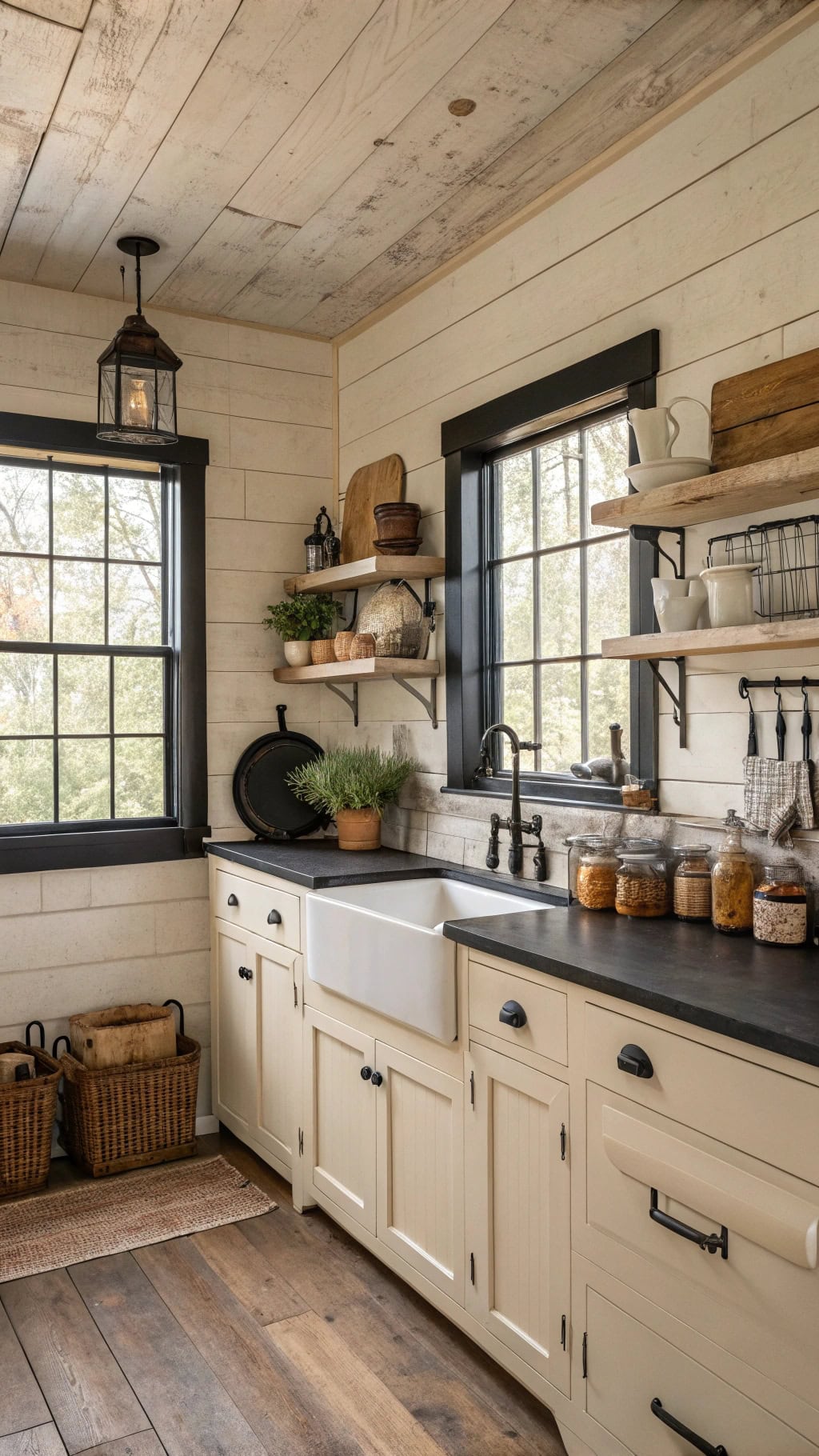 rustic black cream kitchen