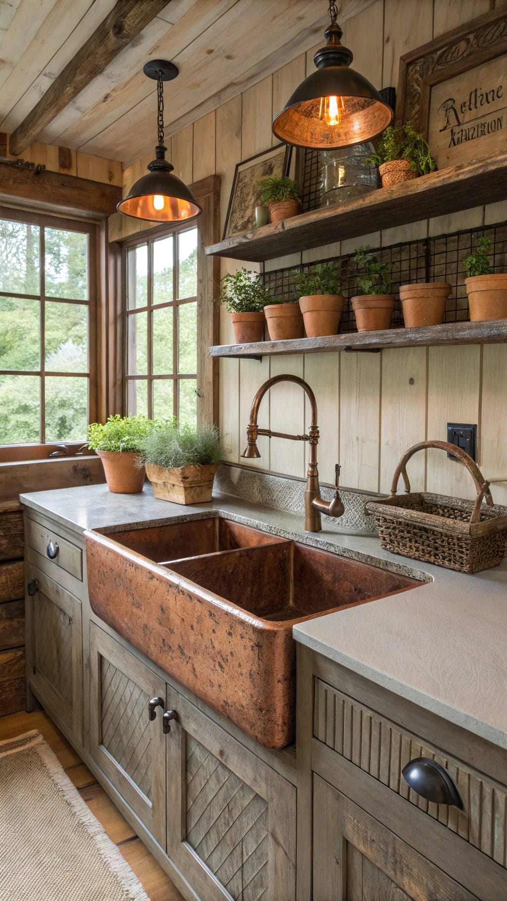rustic kitchen with copper accents