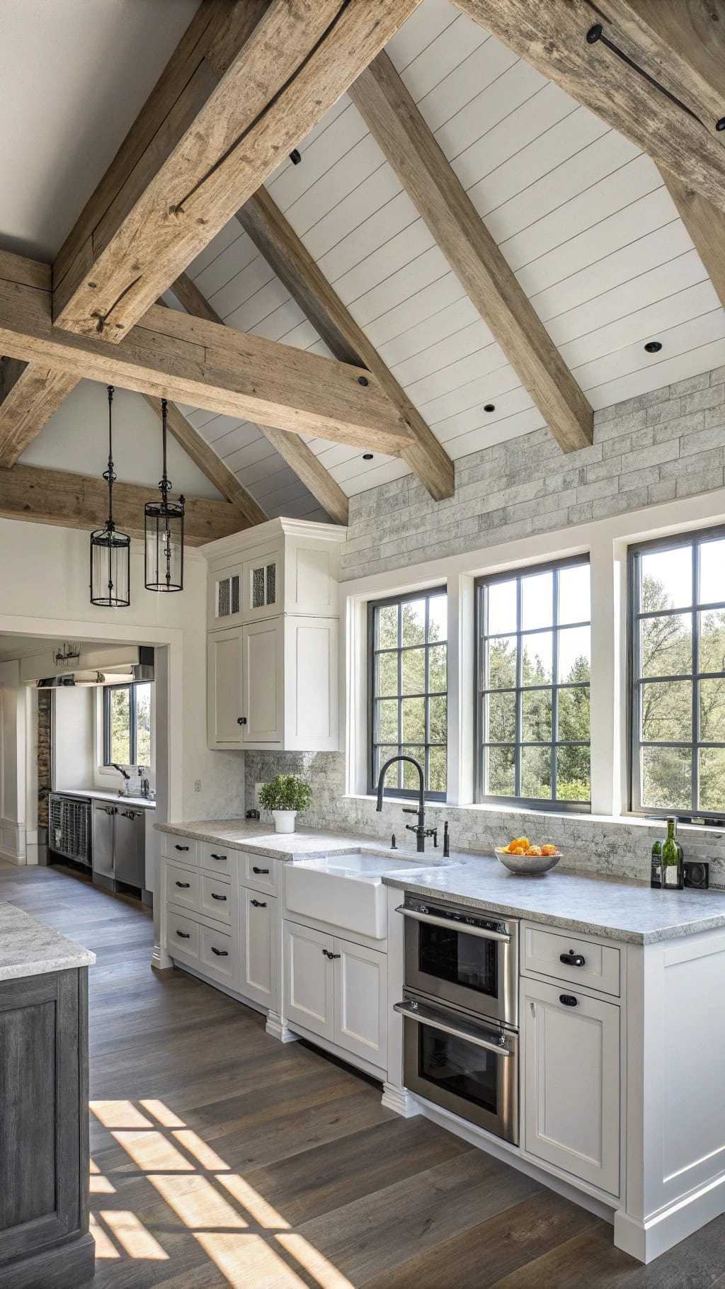 rustic modern kitchen beams