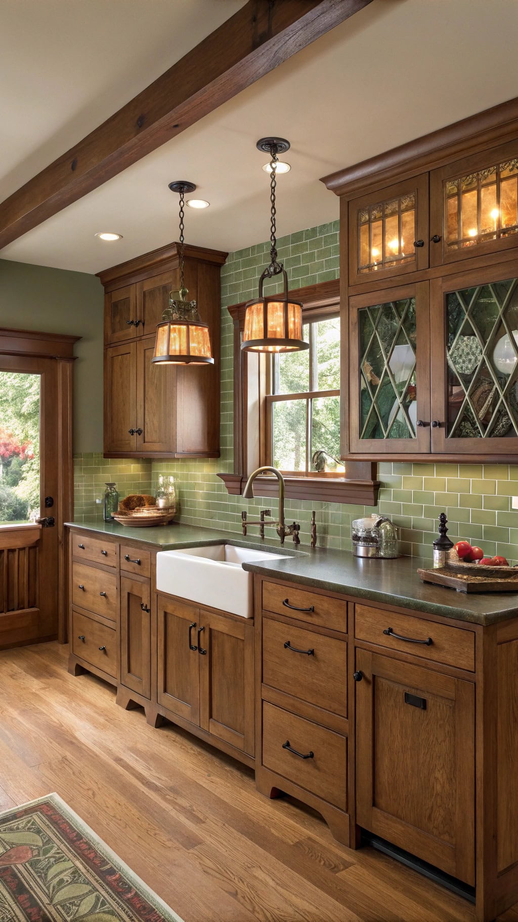 sage green mission style kitchen