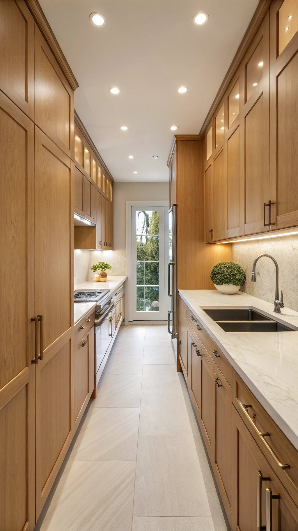 sleek beechwood corridor kitchen